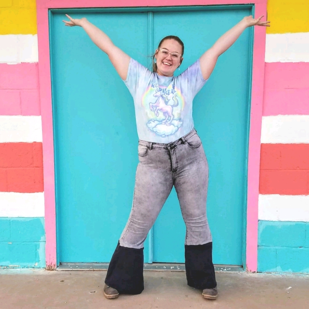 Lucky & Blessed L&B Gray Acid Wash Flare Jeans
